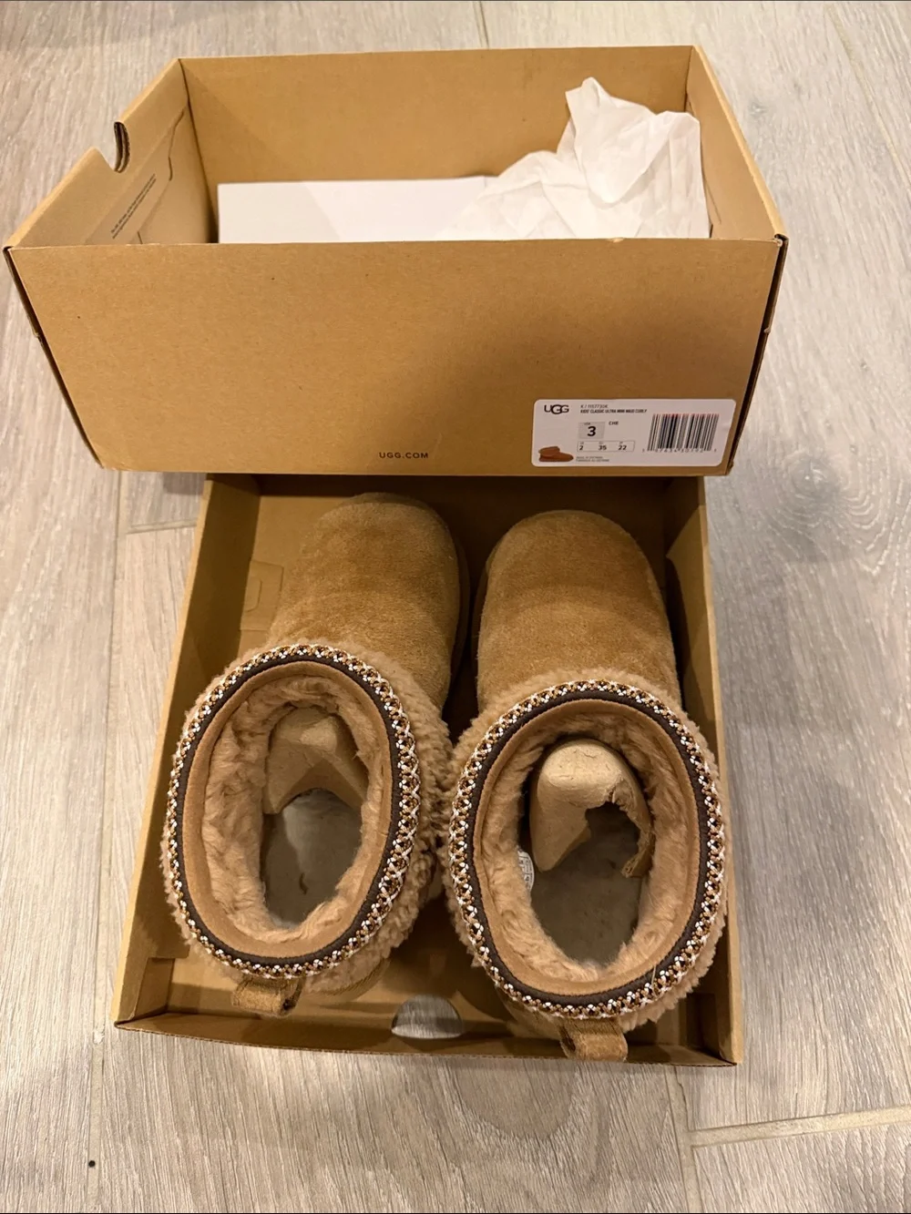 UGG Kids Chestnut Tan Sheepskin-Trim Booties